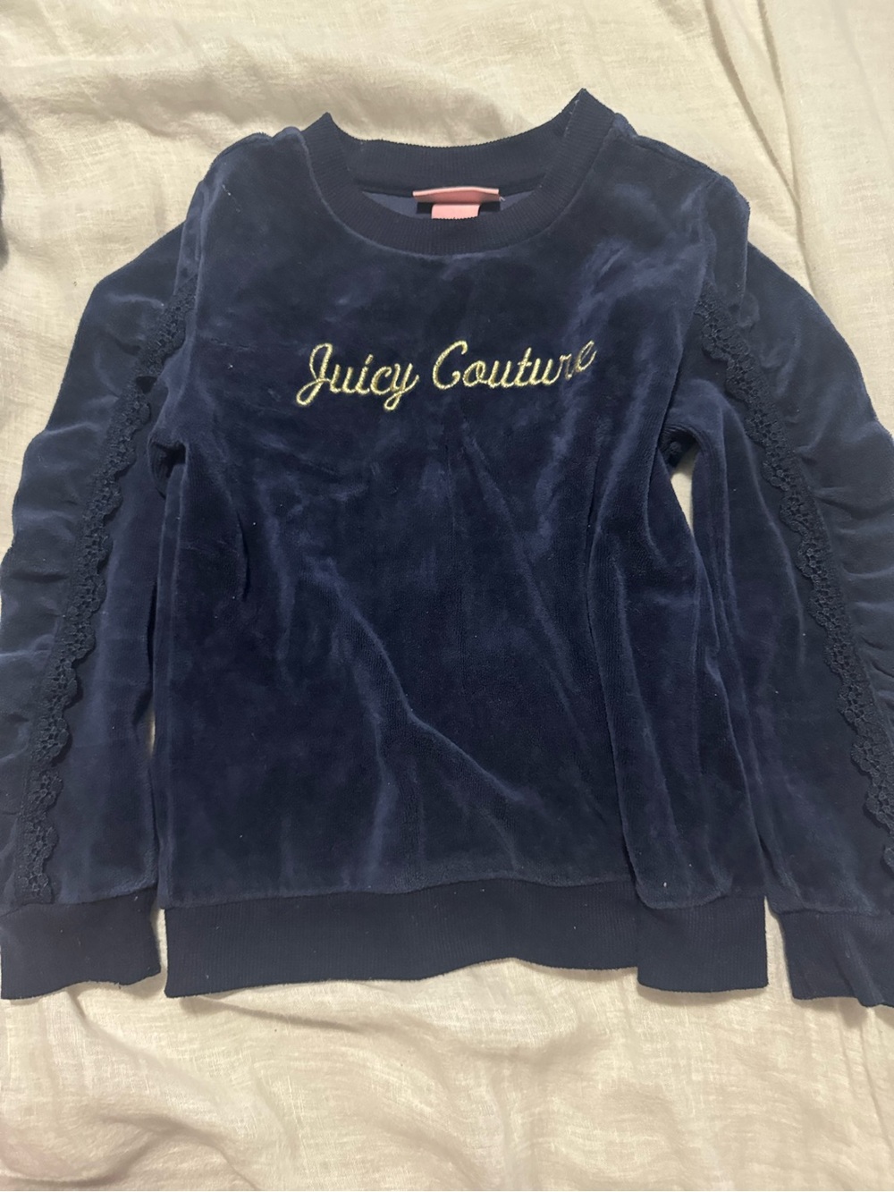 Juicy Couture Navy Kids Velour Top with Pink Label
